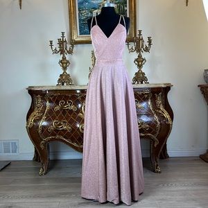 Metallic Double V Neck Illusion formal evening prom dress